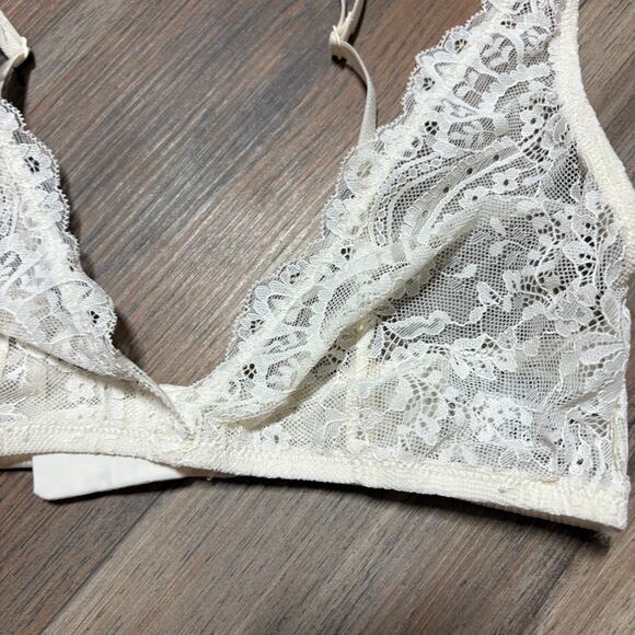 & Other Stories Size 6 Lace Triangle Bra White Cream Sheer Adjustable Straps - Picture 5 of 9